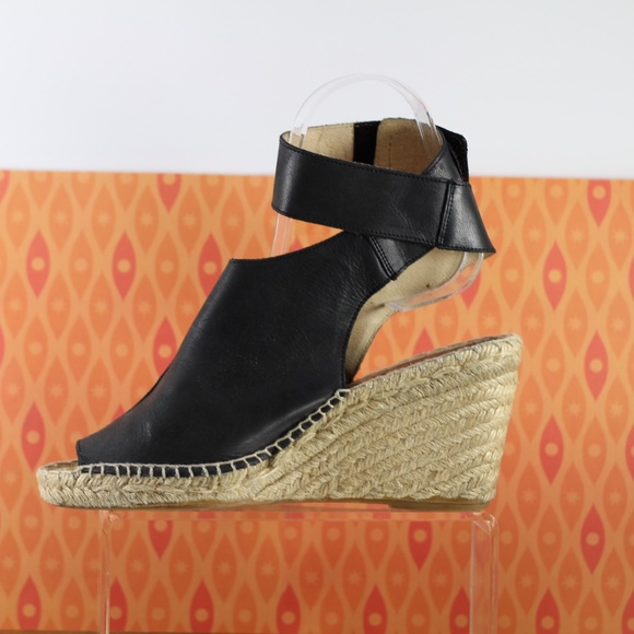 Carmen Saiz Black Leather Peep-toe Espadrilles - Picture 7 of 14